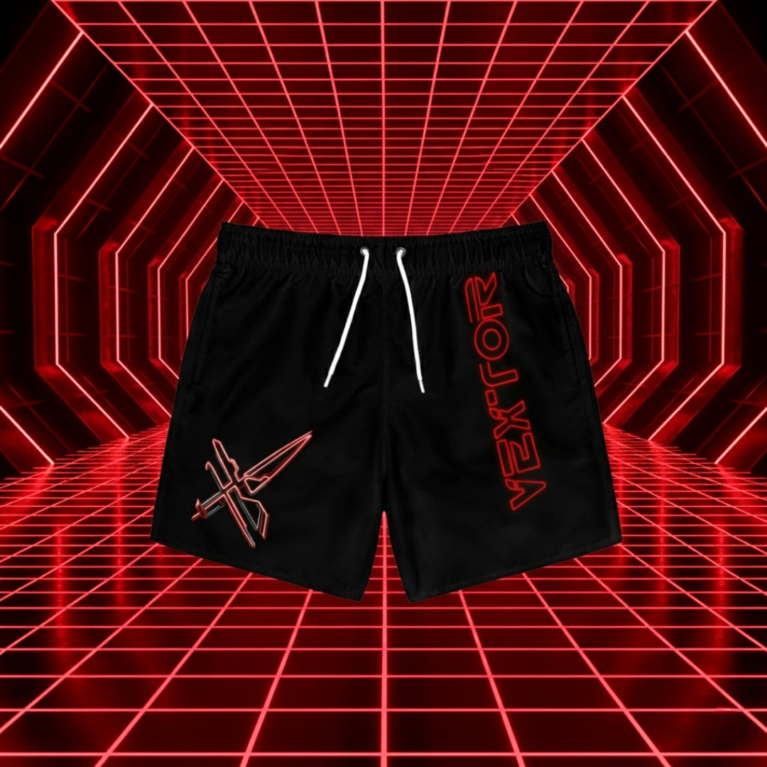Vextor Tron Inspired Swim Trunks — Neon Retro Futuristic AOP